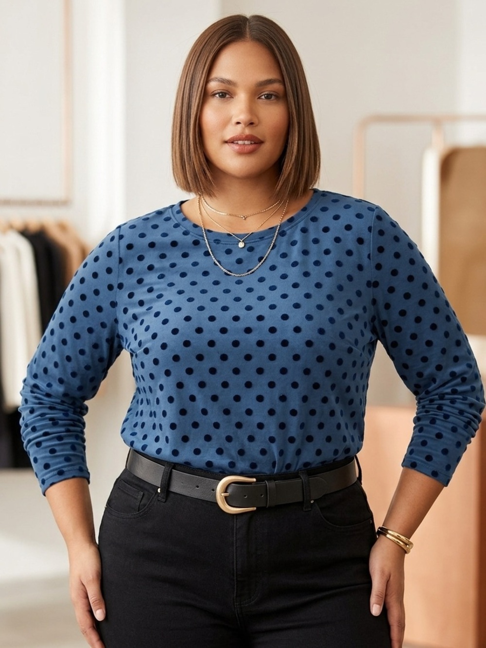 Talbots Blue Polka Dot Long Sleeve Shirt